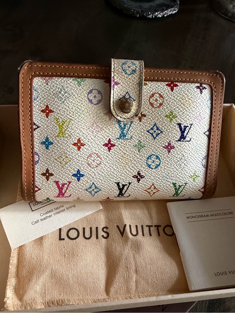 Authentic Louis Vuitton Takashi Murakami White Multicolor Wallet with Box
